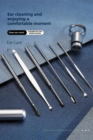 Professional Ear Cleaning Kit, 6-Piece Stainless Steel Set with Storage Case, Multi-Tool Ear Pick and Massage Tools