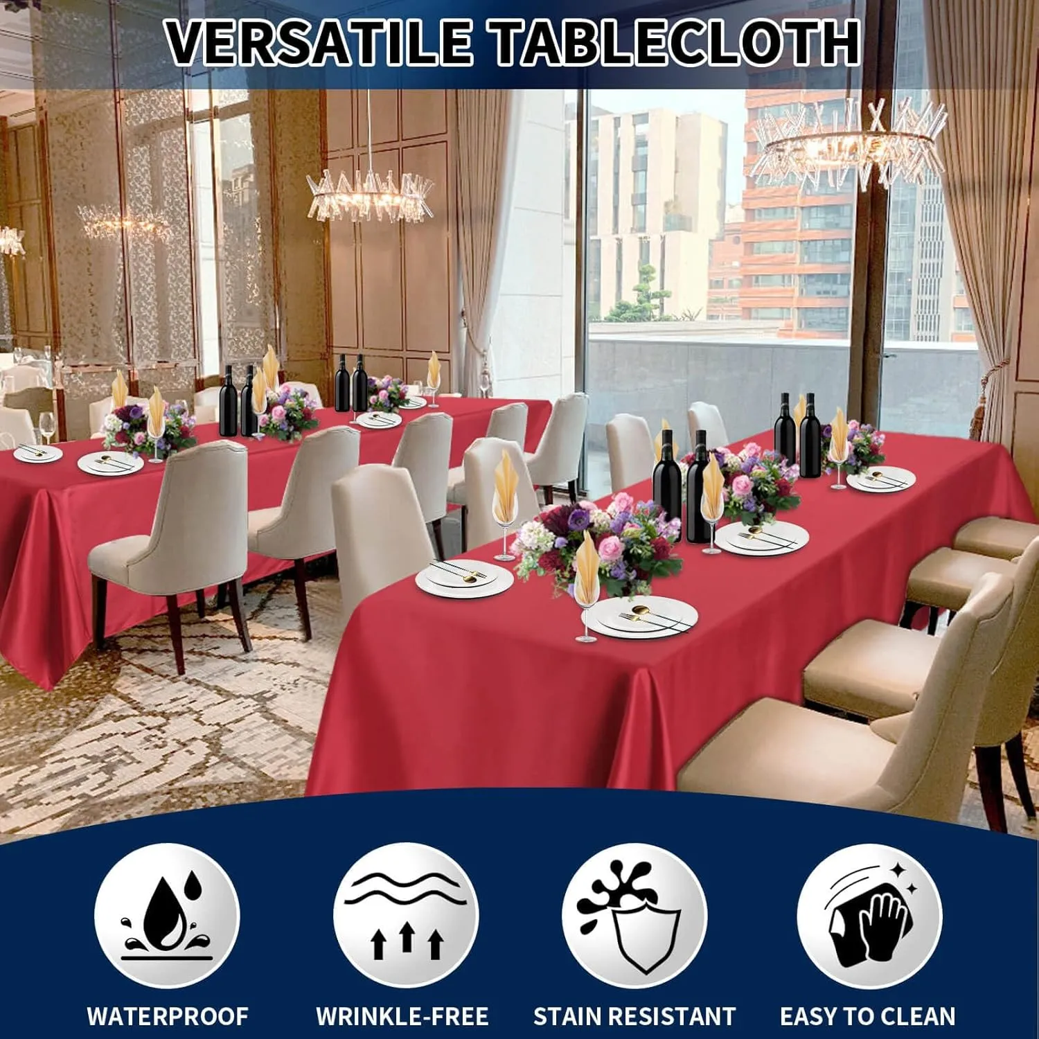 PureFit 6 Pack Red Table Cloths 60 x 126 Inch, Stain and Wrinkle Resistant Table Linen for 6 Ft Rectangle Table, Polyester Table Covers for Dining Table, Wedding, Party, Banquet and Camping