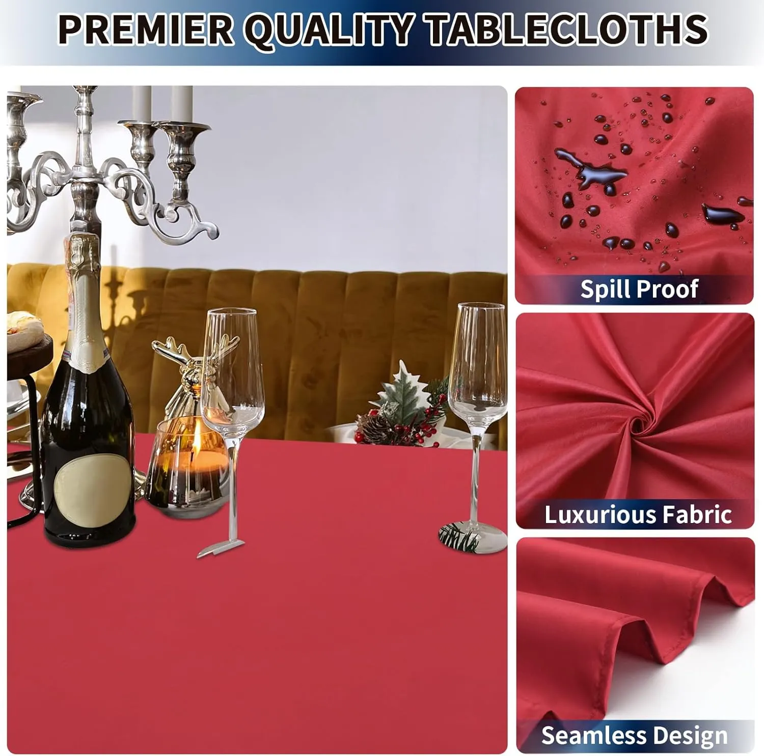 PureFit 6 Pack Red Table Cloths 60 x 126 Inch, Stain and Wrinkle Resistant Table Linen for 6 Ft Rectangle Table, Polyester Table Covers for Dining Table, Wedding, Party, Banquet and Camping