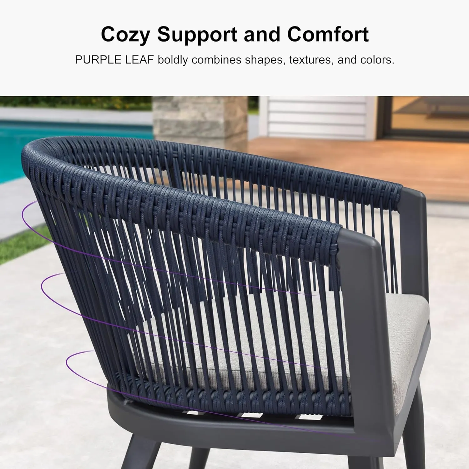 PURPLE LEAF Patio Dining Set for 6 All-Weather Wicker 7 Piece Aluminium Outdoor Table and Chairs Set Included Cushions for Backyard Indoor Decor Kitchen Modern Outdoor Furniture Set Grey and Navy