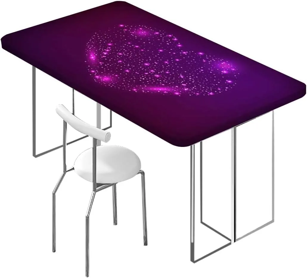 Purple Rectangular Table Covers, Digital Trendy Woman Lips with Light Effects Tablecloth Fitted Table Cloth Rectangle Table Purple Fits up 4 Foot Tables