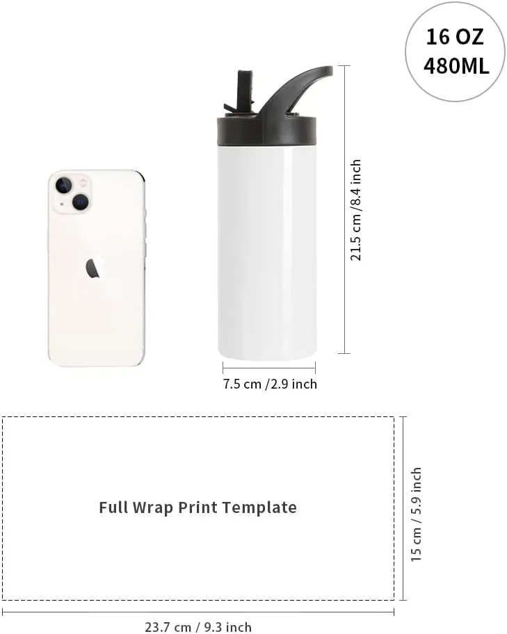 PYD Life 4 Pack Sublimation Sports Kids Water Bottle Blanks 16 OZ White Stainless Steel Vacuum Flask Tumblers Cups with Sippy Up Lid and Straw for Tumbler Heat Press Sublimation Printing
