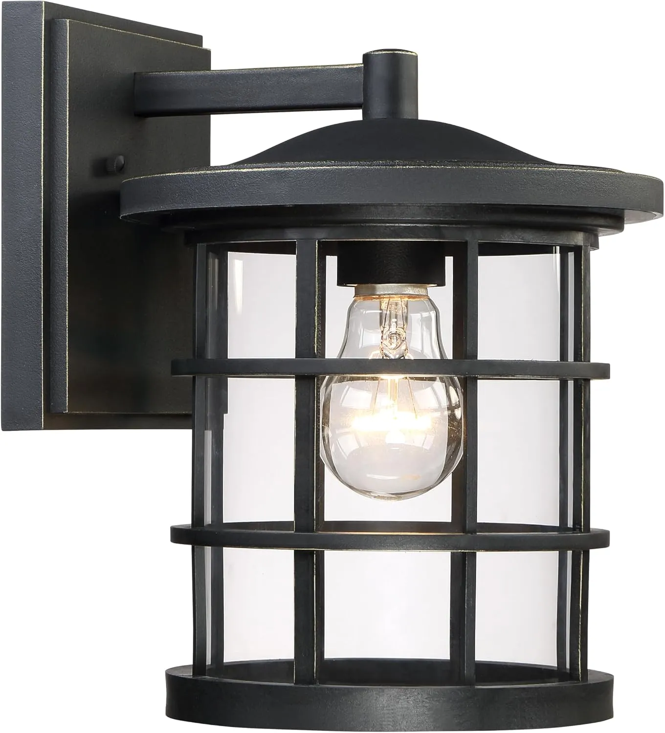 Quoizel Asheville Outdoor Wall Lantern, 10.5 Inch 1-Light Seaside Armour Oil-Rubbed Bronze Wall Sconce, Industrial Light Fixture, 60W Base Bulb, Outside Lights for Patio, Porch, Front Door & Backyard