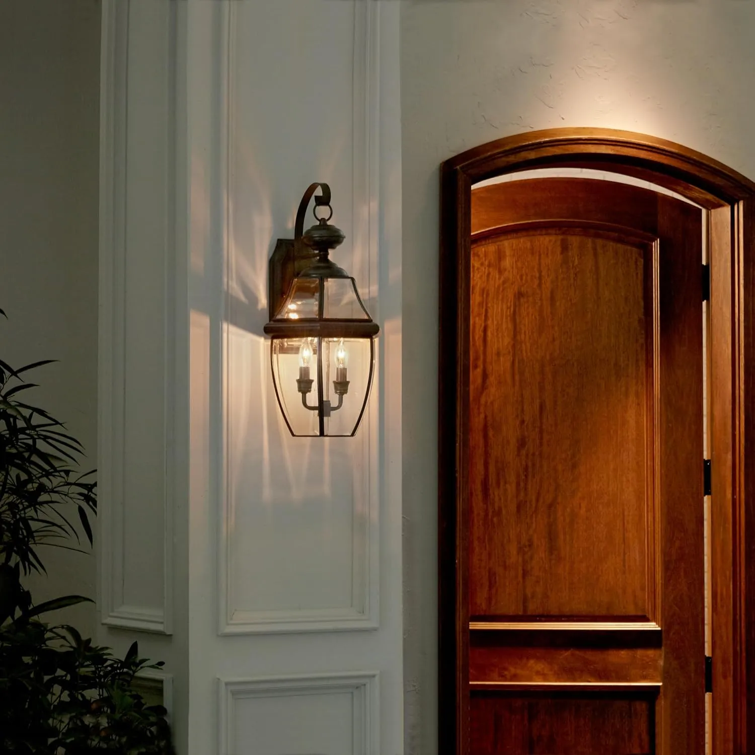 Quoizel Newbury Outdoor Wall Lantern, 20 Inch 2-Light Medici Bronze Wall Sconce, French Country Exterior Wall Lantern Fixture, E12 Base, Clear Glass, Outside Lights for Patio, Porch, Garage or Yard