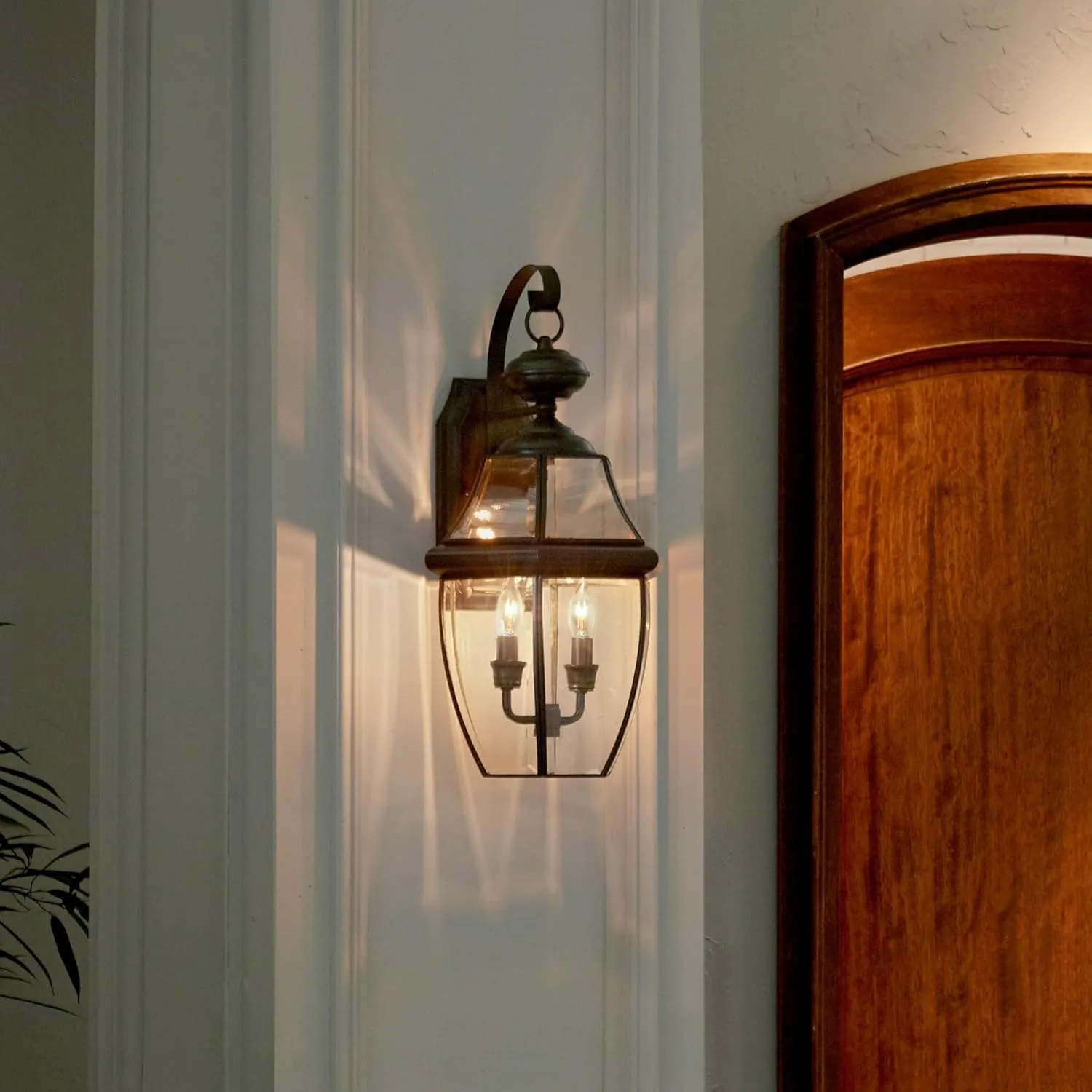 Quoizel Newbury Outdoor Wall Lantern, 20 Inch 2-Light Medici Bronze Wall Sconce, French Country Exterior Wall Lantern Fixture, E12 Base, Clear Glass, Outside Lights for Patio, Porch, Garage or Yard