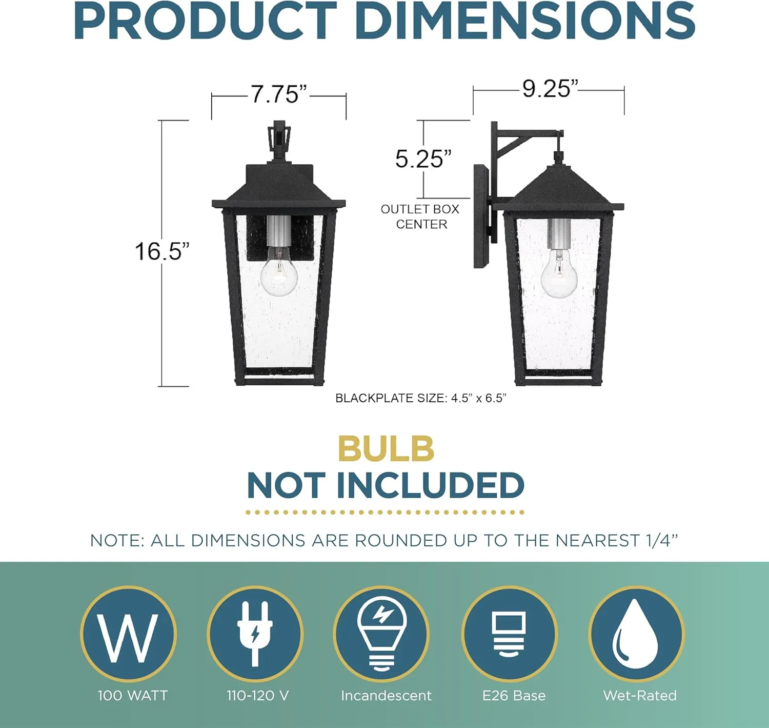 Quoizel Stoneleigh Outdoor Wall Lantern, Coastal Armour 16.5 Inch 1-Light Mottled Black Wall Sconce, Seeded Glass Exterior Wall Lantern Fixture, Outside Lights for Patio, Porch, Garage or Yard
