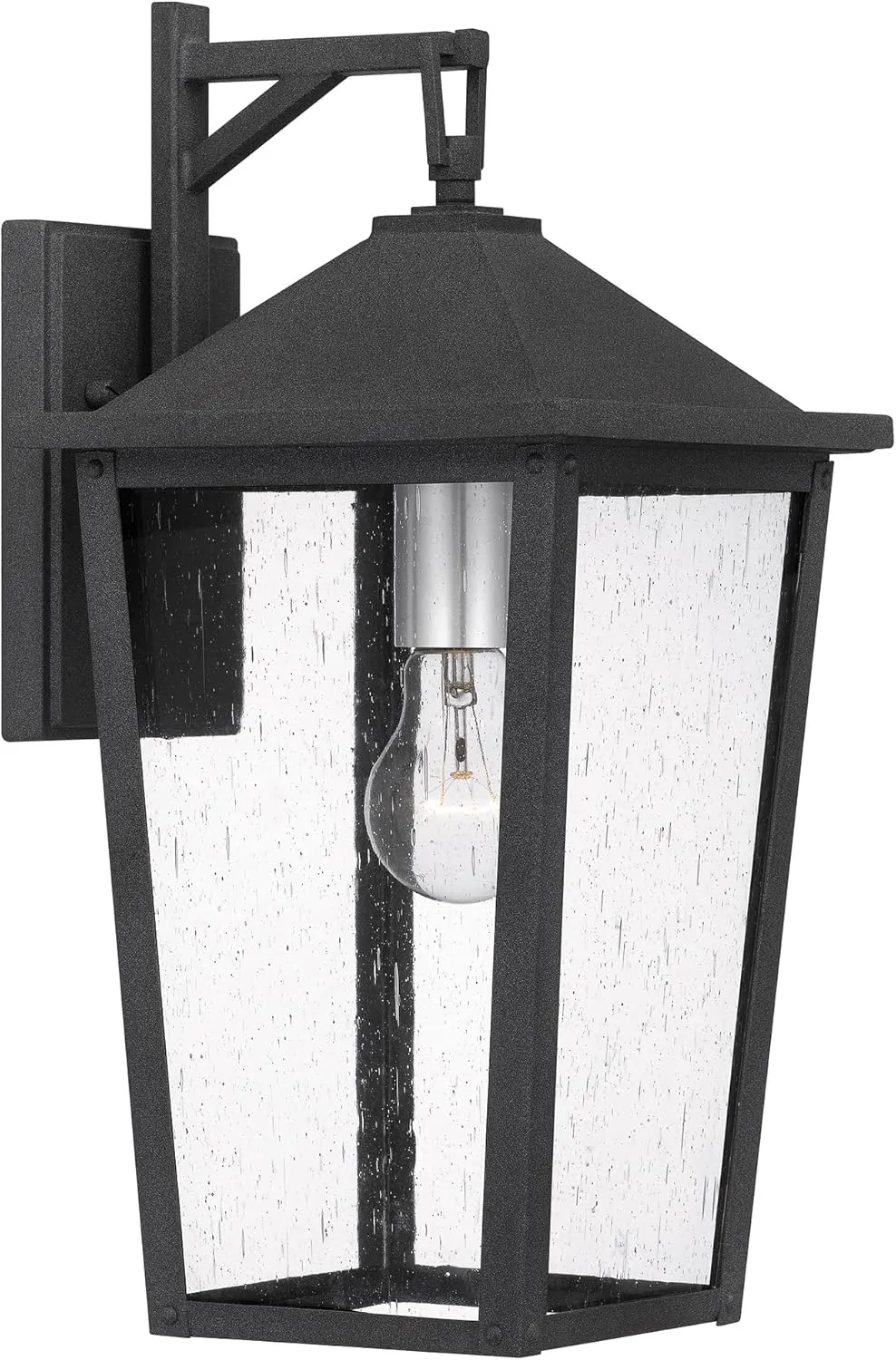 Quoizel Stoneleigh Outdoor Wall Lantern, Coastal Armour 16.5 Inch 1-Light Mottled Black Wall Sconce, Seeded Glass Exterior Wall Lantern Fixture, Outside Lights for Patio, Porch, Garage or Yard