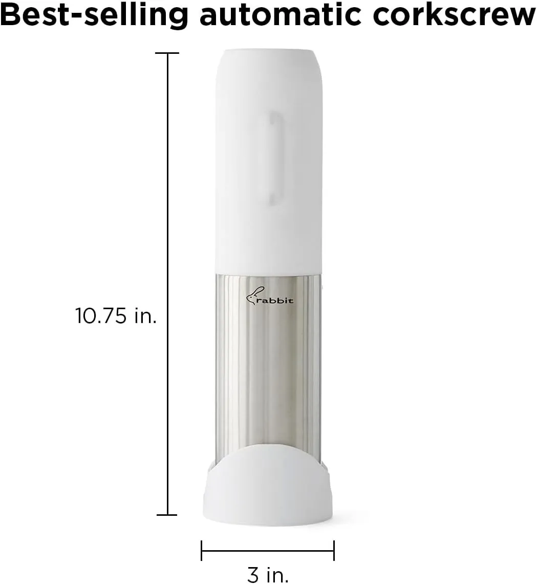 Rabbit Compact Electric Corkscrew Wine Bottle Opener (White), 10.75 inches