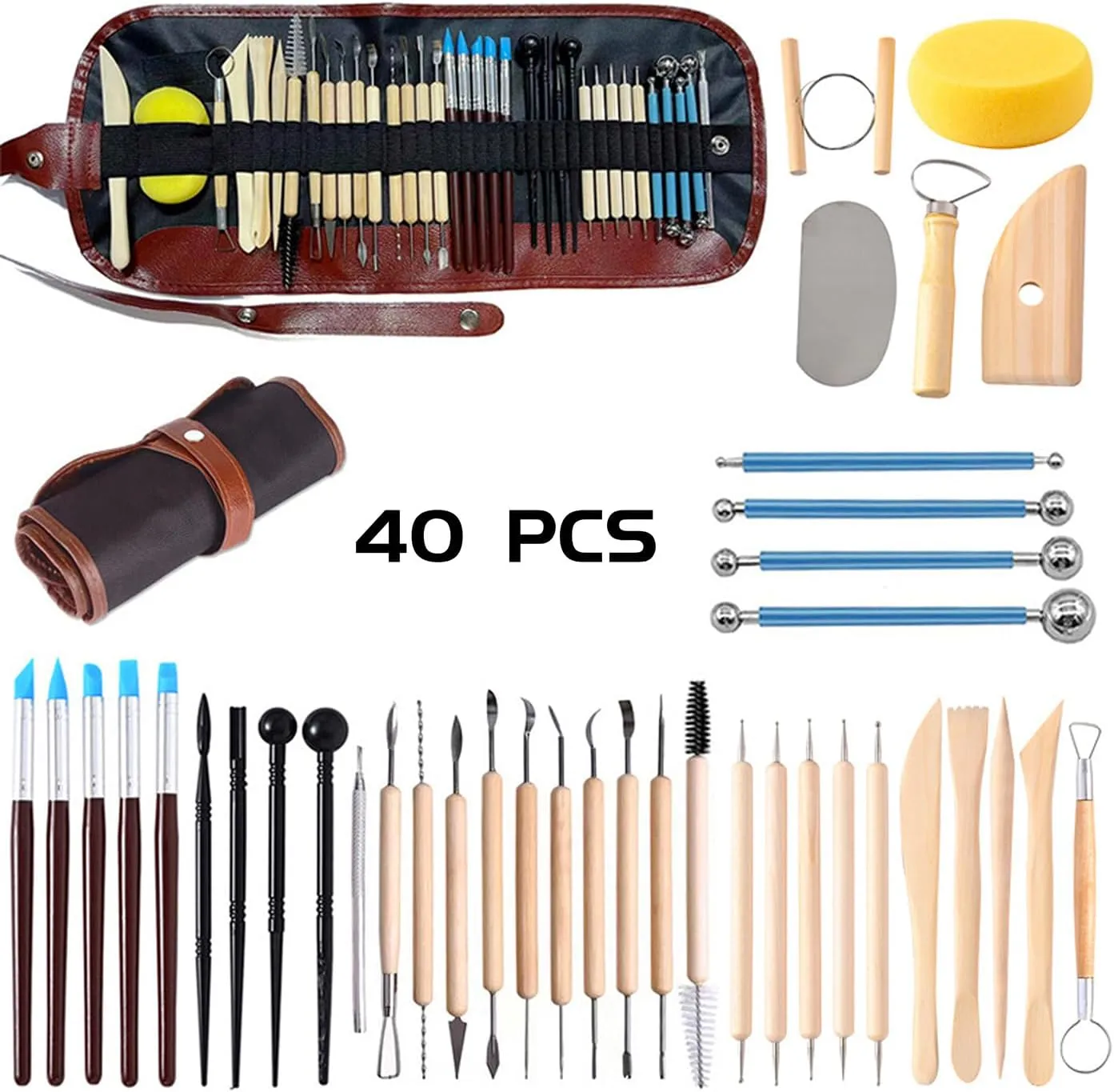 ReArt Natural Air-Dry Clay, Pottery Clay10LBs with 40 Pcs Pottery Tools Clay Sculpting Tool Set, All-Purpose Modeling Clay (White)