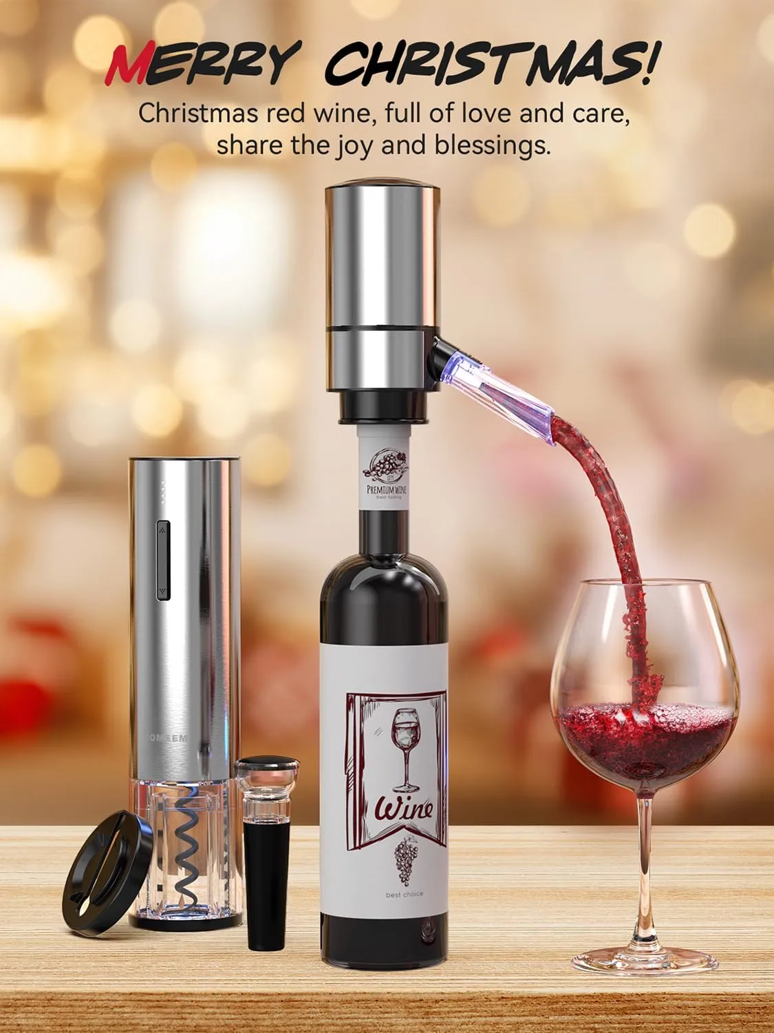 Rechargeable Electric Wine Gift Set - Aerator, Vacuum Stoppers, Foil Cutter and Bottle Opener for Home Bar and Outdoor Parties