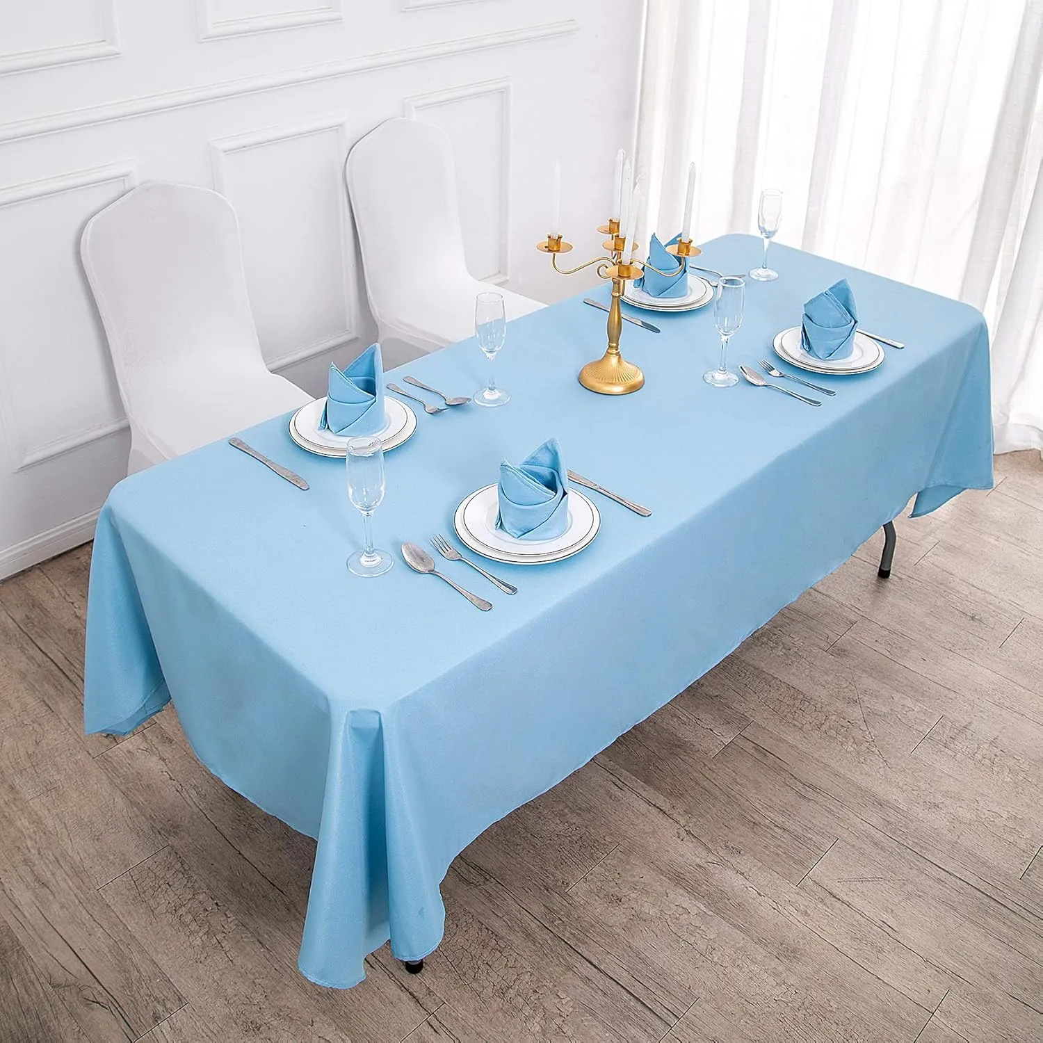 Rectangle Tablecloth 90x156 inch Washable Polyester Fabric Table Cloth for Wedding Party Dining Banquet Decoration（90x156, Blue Mist）