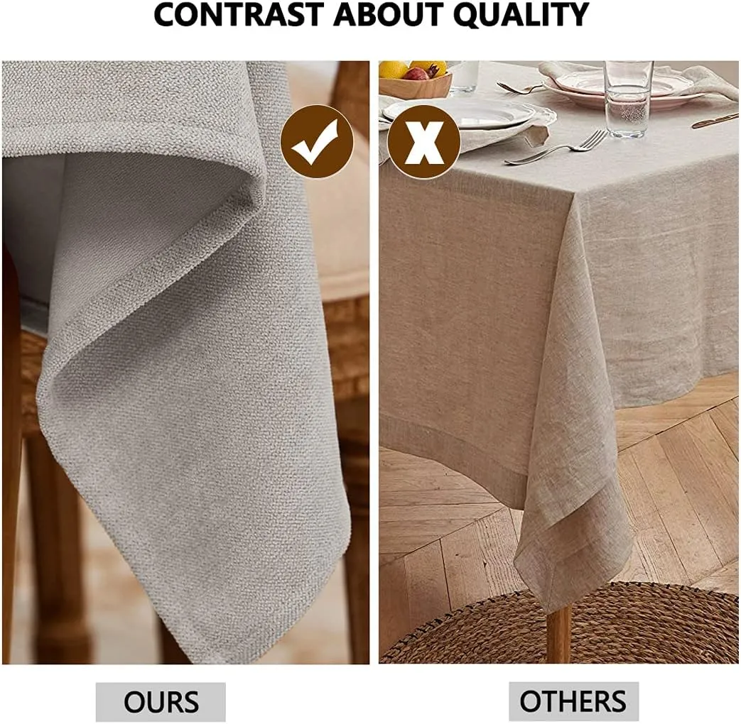 Rectangle Tablecloth Fuzzy Touch Linen Waterproof and Wrinkle Resistant Oblong Decorative Table Cloth for Dining Kitchen Party Buffet (Beige, 57x118 Inch)