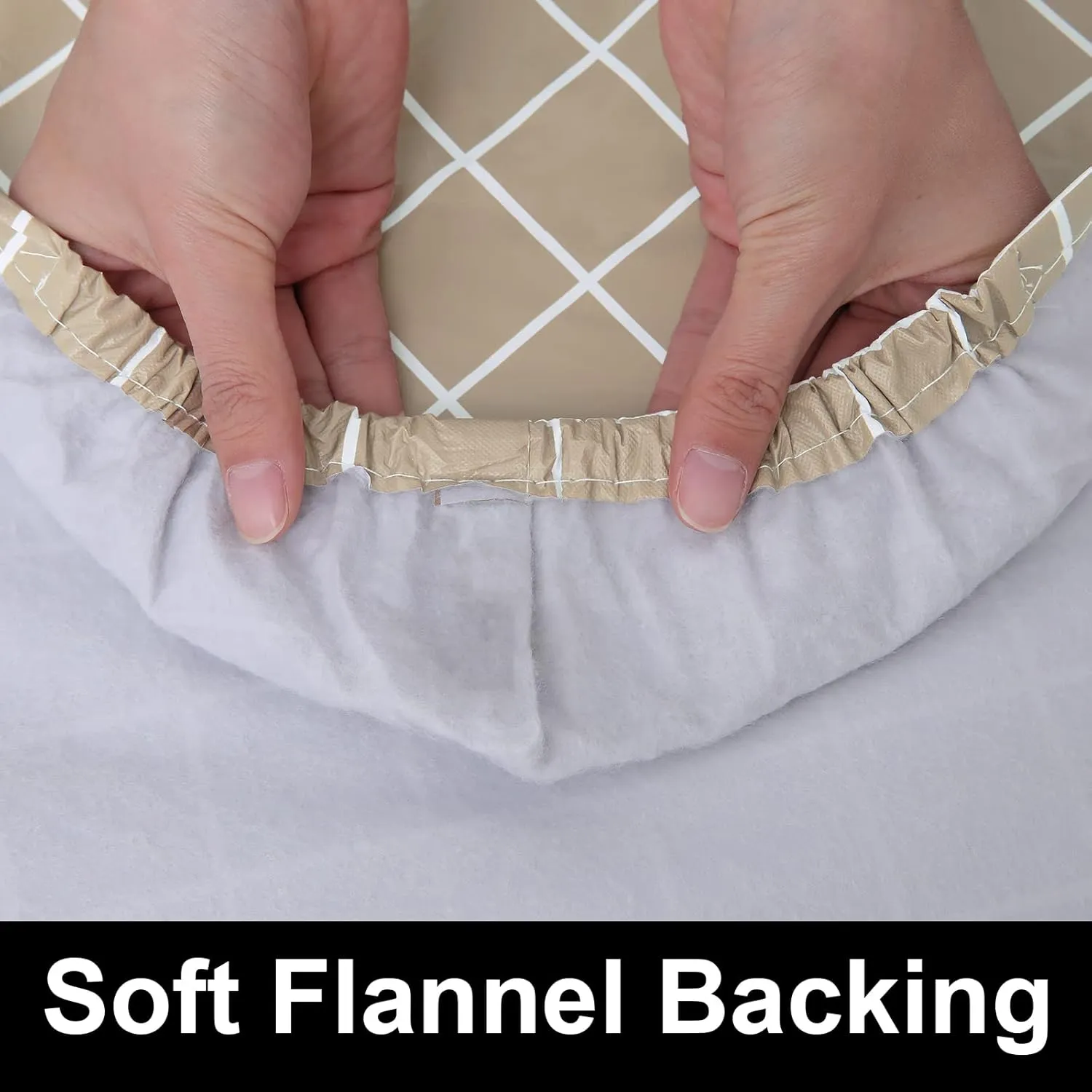 Rectangle Vinyl Table Cloth 30x72, Waterproof Elastic Fitted Tablecloth with Flannel Backing, Plastic Table Cover for Picnic, Camping, Outdoor, Khaki