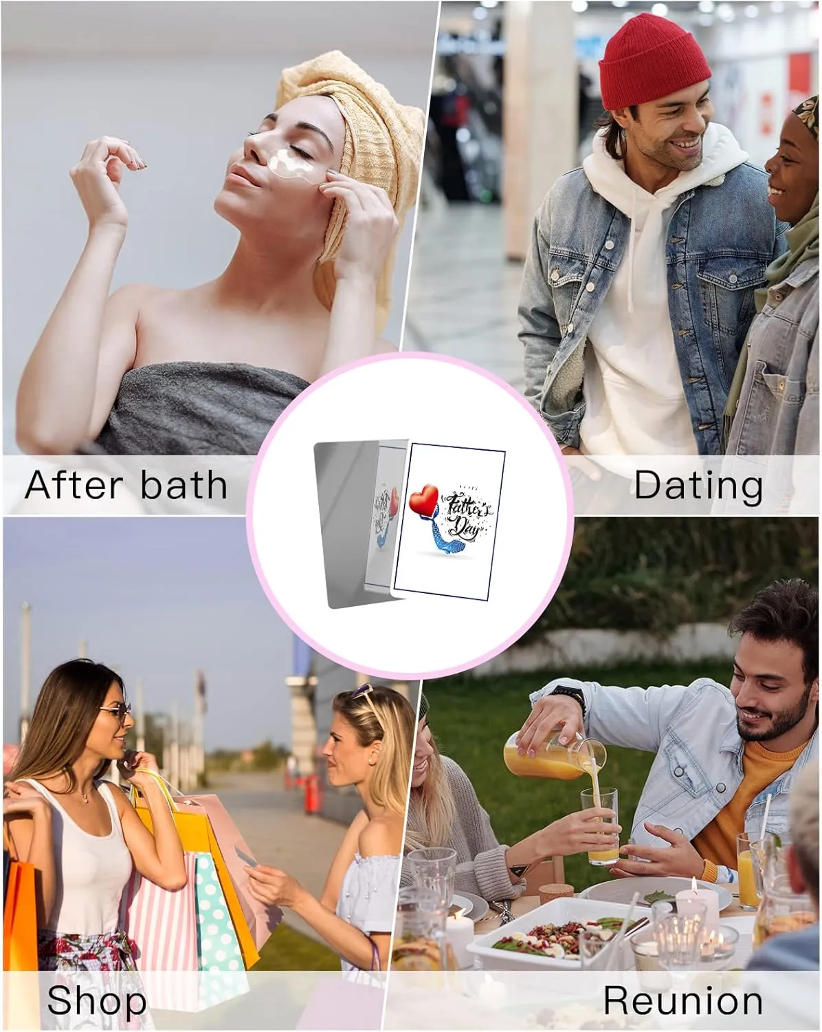 Red Love with Tie Happy Father's Day Small Compact Mirror for Purse, White Red Square Line Travel Makeup Mirror for Women Men, Rectangular Handheld Compact Pocket Mirror 4 PCS
