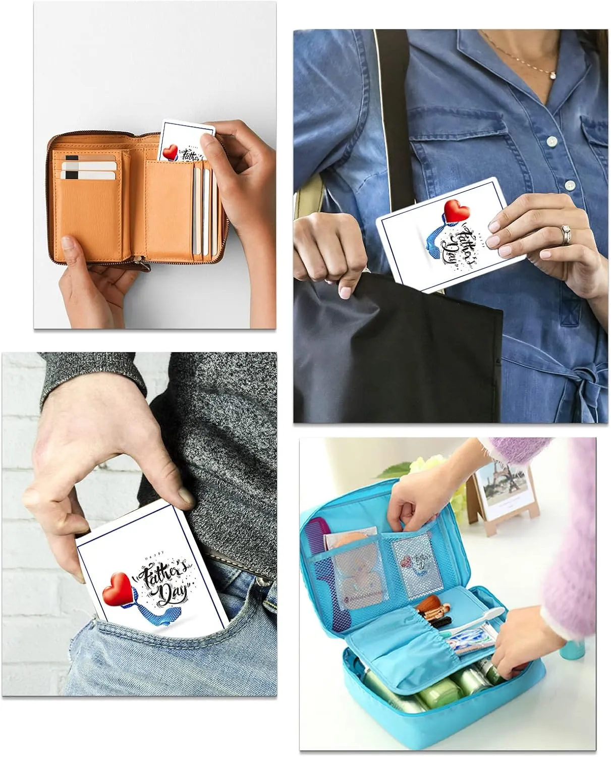 Red Love with Tie Happy Father's Day Small Compact Mirror for Purse, White Red Square Line Travel Makeup Mirror for Women Men, Rectangular Handheld Compact Pocket Mirror 4 PCS