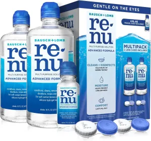 Renu Contact Lens Solution Multipurpose Disinfectant, Advanced Formula Lens Cleaner, Cleans & Moisturizes Soft & Silicon Hydrogel Lenses, Multi-Pack 16 Fl Oz (Pack of 2)   2 Fl Oz Travel Size