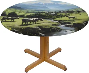 Round Tablecloth Medium Round Picnic Table Cloth Premium Decorative Round Table Cover Alpine Farm Cows