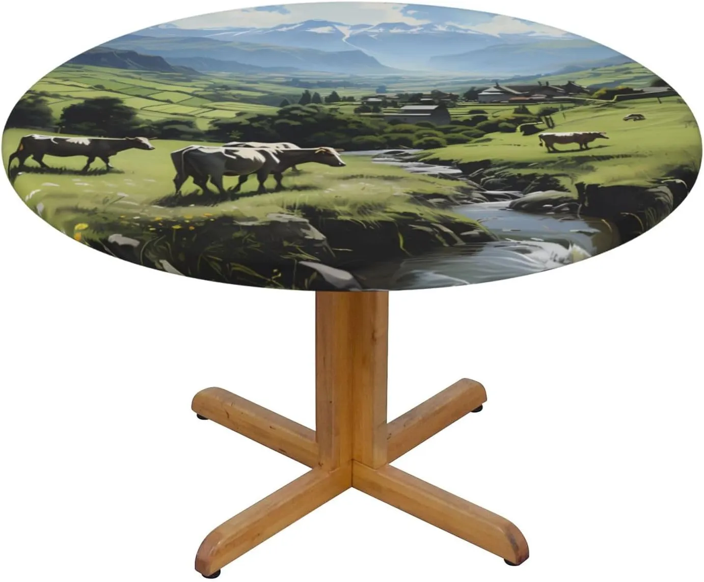 Round Tablecloth Medium Round Picnic Table Cloth Premium Decorative Round Table Cover Alpine Farm Cows