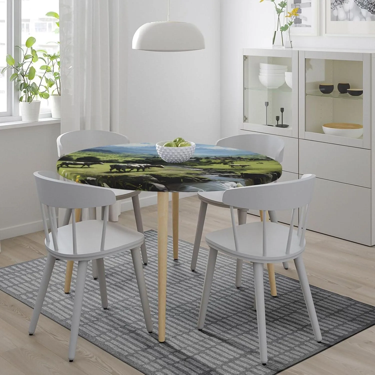 Round Tablecloth Medium Round Picnic Table Cloth Premium Decorative Round Table Cover Alpine Farm Cows