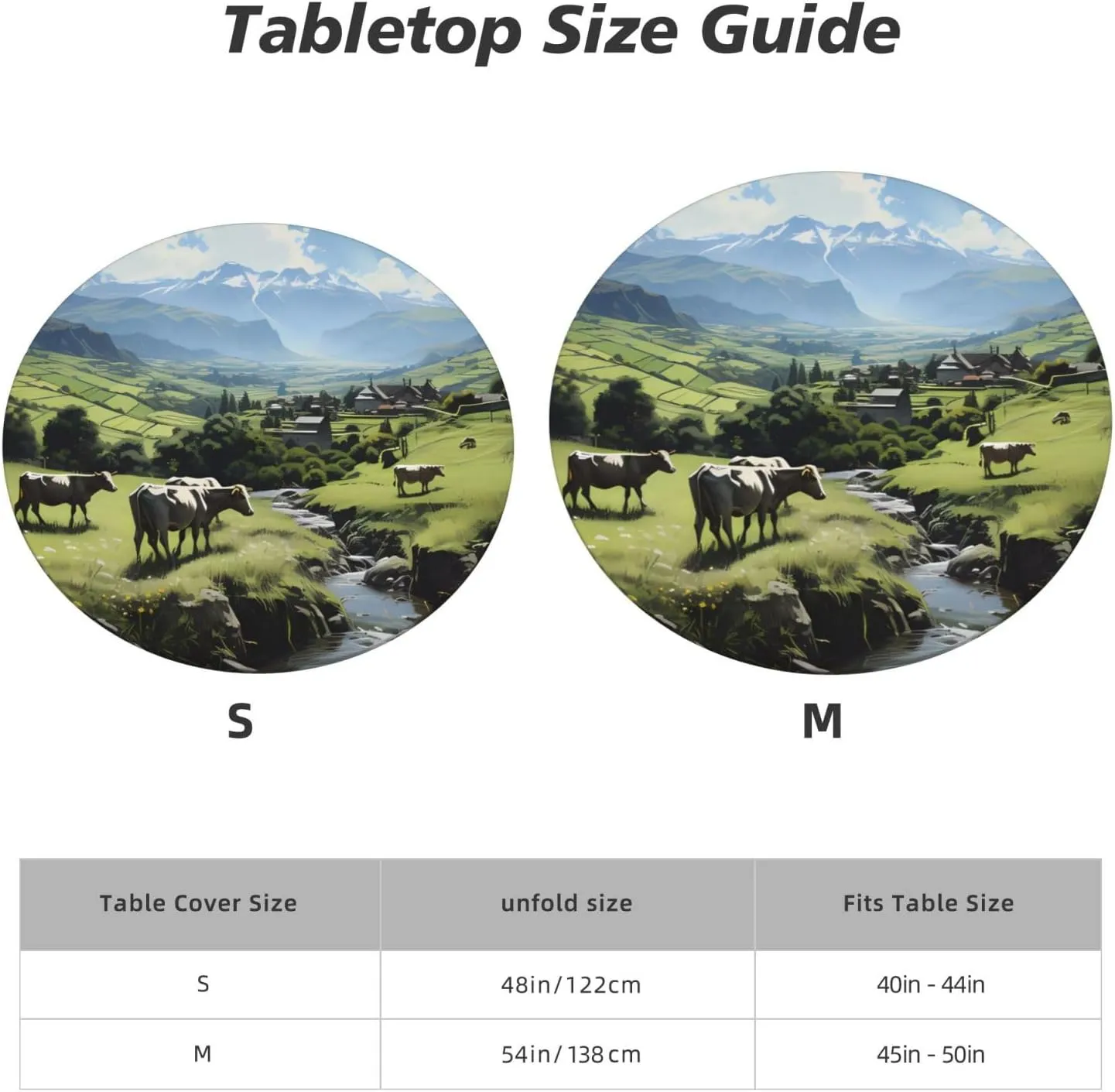 Round Tablecloth Medium Round Picnic Table Cloth Premium Decorative Round Table Cover Alpine Farm Cows
