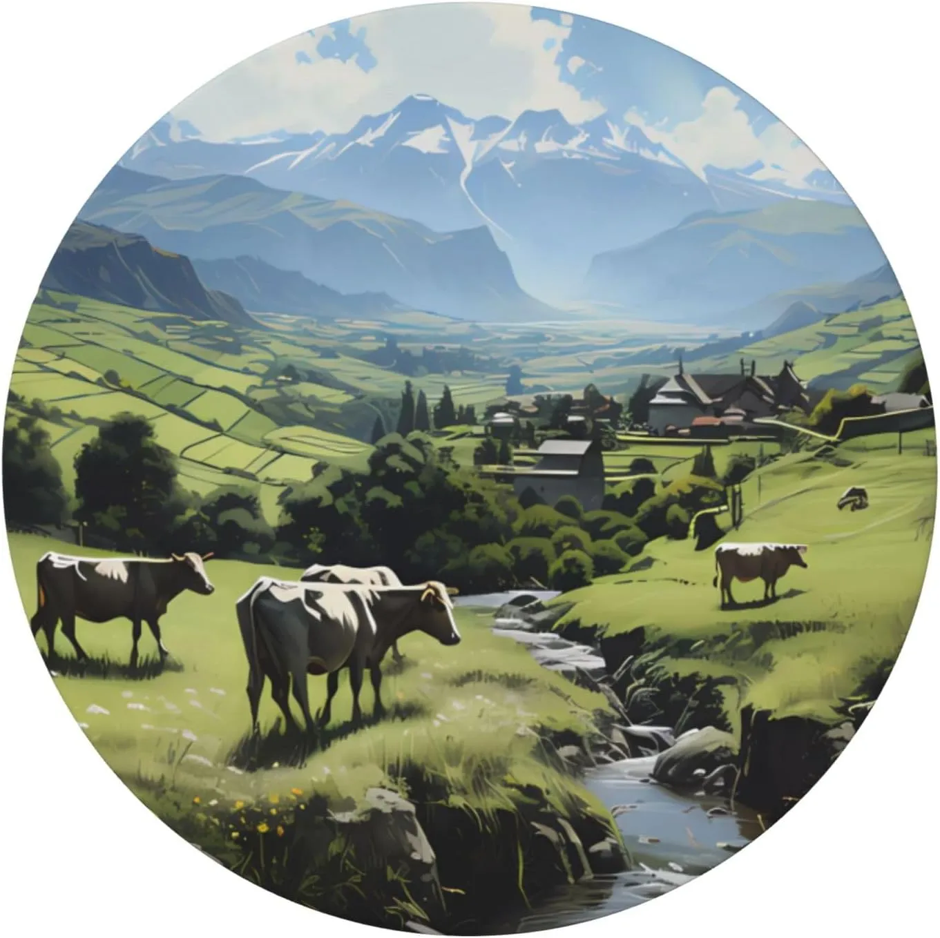 Round Tablecloth Medium Round Picnic Table Cloth Premium Decorative Round Table Cover Alpine Farm Cows