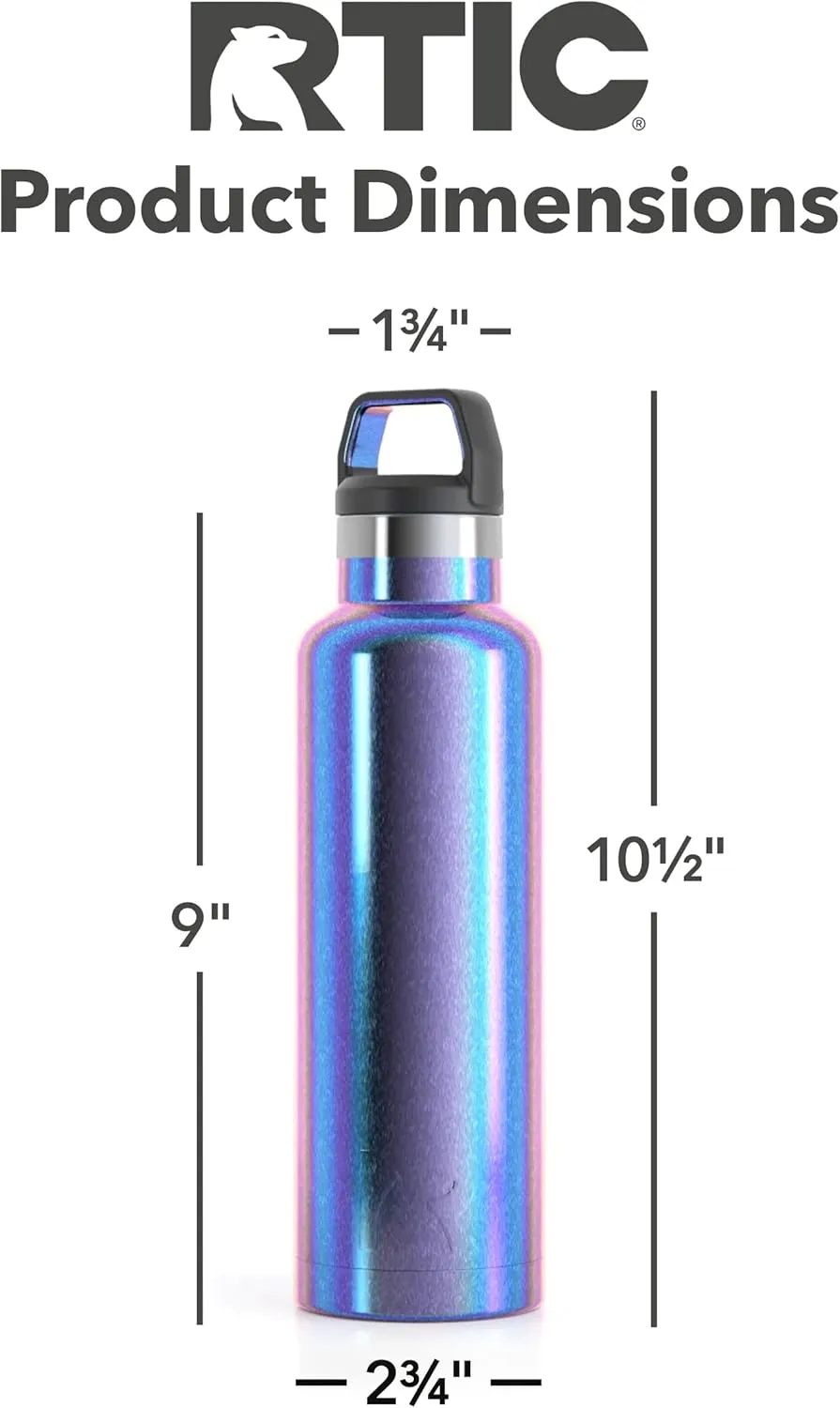 RTIC 20 oz Vacuum Insulated Water Bottle, Stainless Steel Metal, Double Wall, BPA Free, for Hot and Cold Drinks, Cypress Prine