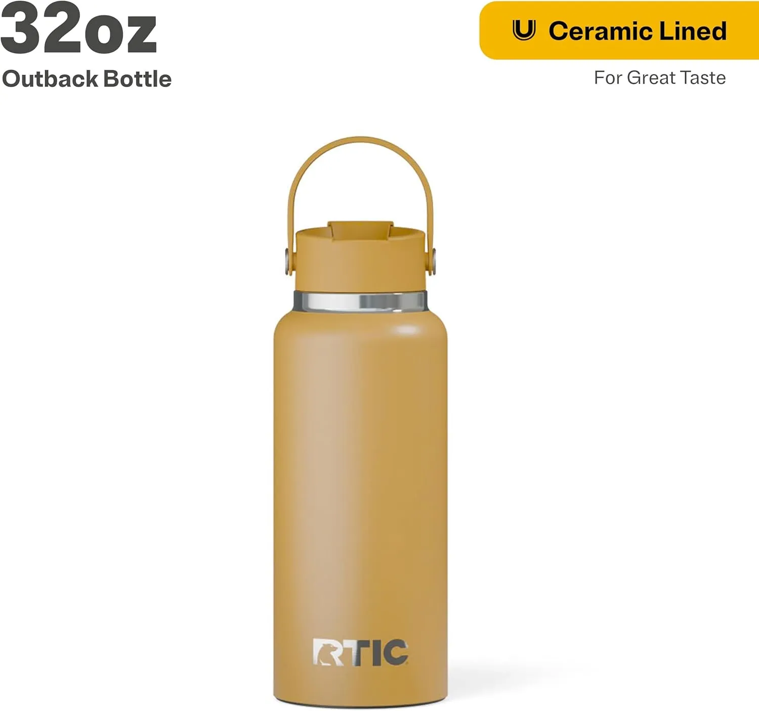 RTIC 32oz Outback Bottle, Insulated, Stainless Steel, Metal, Double Wall Vacuum-Insulation, Ceramic Lined, Leak-Proof Lid, BPA-Free Water Flask for Hiking, Running, Sports, Outdoor, Harvest