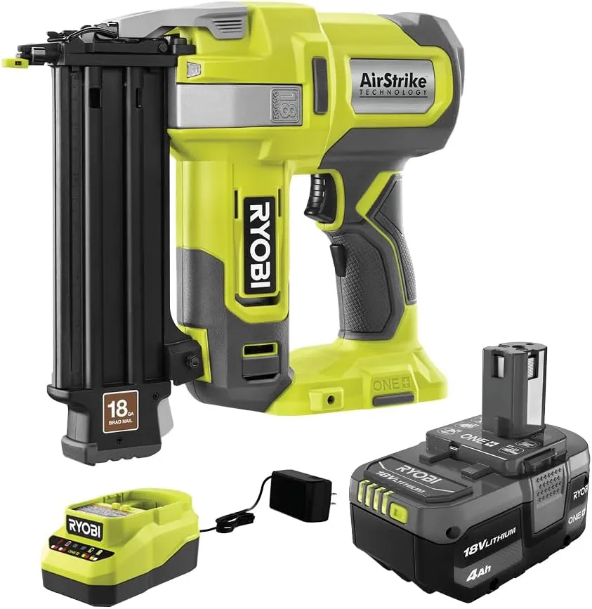 RYOBI ONE  18V 18-Gauge Cordless AirStrike Brad Nailer P321 with Battery and Charger (Bulk Packaged), P321Kit