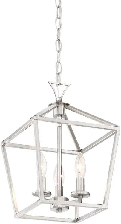 Savoy House 3-420-3-SN Townsend Open Frame Pendant Lantern Ceiling Light, 3-Light 180 Total Watts, 15" H x 10" W, Satin Nickel