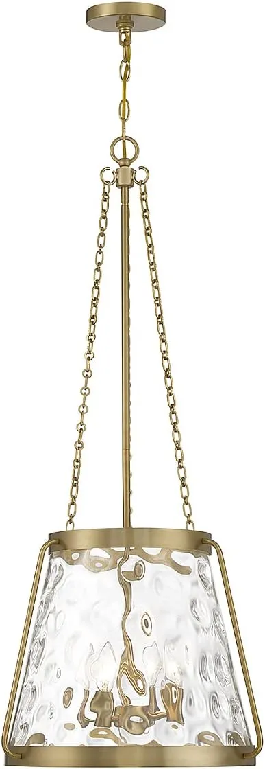Savoy House 7-1804-4-322 Crawford Vintage Traditional Coastal Clear Water Glass Pendant, 4-Light 240 Total Watts, 40" H x 18" W, Warm Brass