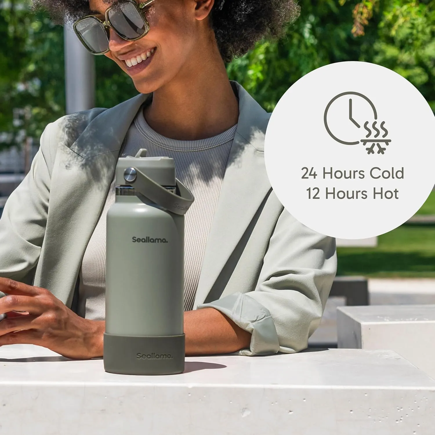 Seallama. Stainless Steel Wide Mouth Water Bottle - 2 Lids (Flex Straw Lid) and Double-Wall Vacuum Insulation - Leak Proof, BPA-Free, for Travel, Sports, School, and Car (Forest Green, 32 oz)