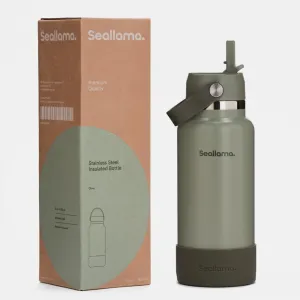 Seallama. Stainless Steel Wide Mouth Water Bottle - 2 Lids (Flex Straw Lid) and Double-Wall Vacuum Insulation - Leak Proof, BPA-Free, for Travel, Sports, School, and Car (Forest Green, 32 oz)