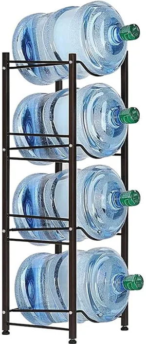 SEHERTIWY 5 Gallon Water Jug Holder Water Bottle Storage Rack, 4 tier water cooler jug rack, 5 gallon water jug stand, 5 Gallon Water Bottle Holder(4 Tier, Dark Brown)