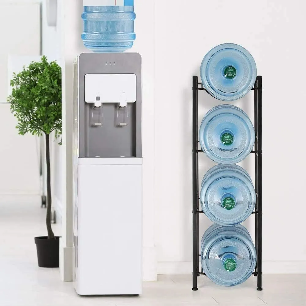 SEHERTIWY 5 Gallon Water Jug Holder Water Bottle Storage Rack, 4 tier water cooler jug rack, 5 gallon water jug stand, 5 Gallon Water Bottle Holder(4 Tier, Dark Brown)