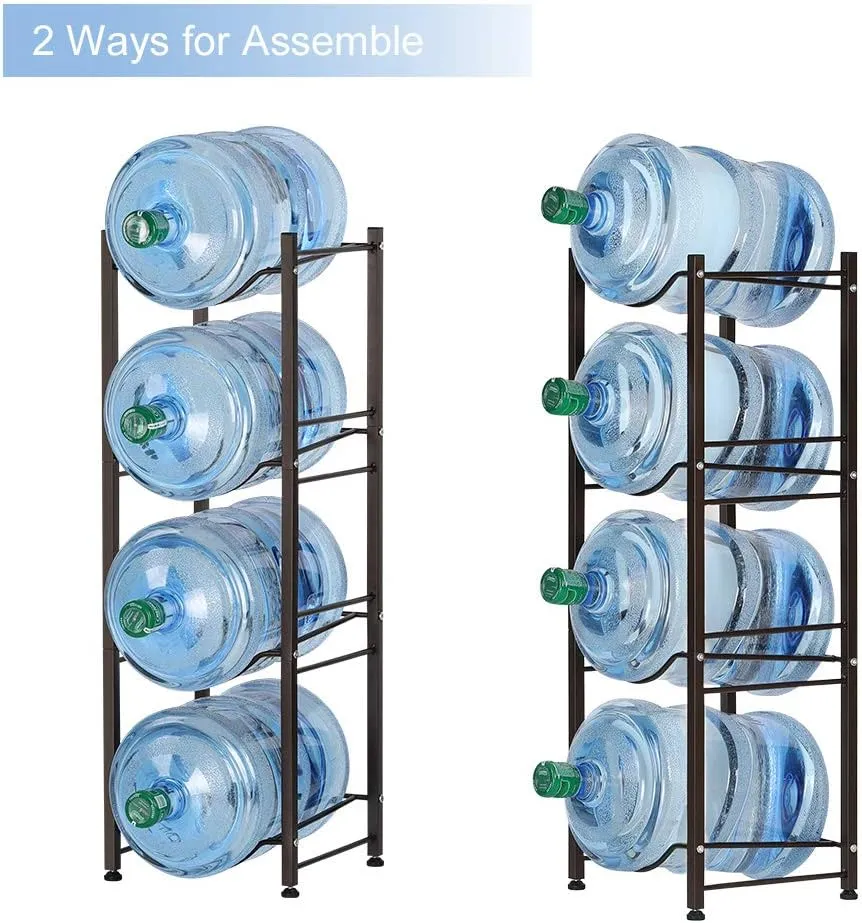 SEHERTIWY 5 Gallon Water Jug Holder Water Bottle Storage Rack, 4 tier water cooler jug rack, 5 gallon water jug stand, 5 Gallon Water Bottle Holder(4 Tier, Dark Brown)