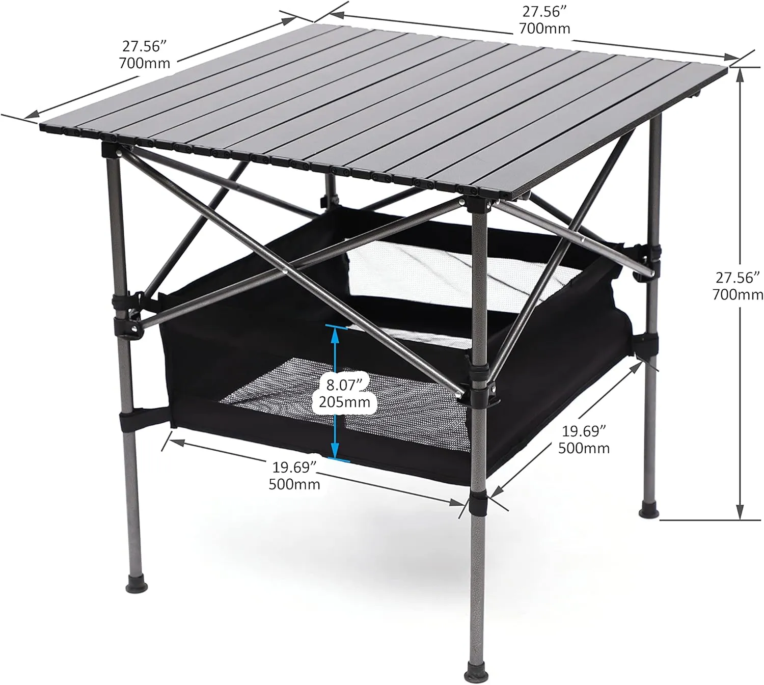 Set of 3, Folding Outdoor Camping Table and Chairs Set for Indoor, Outdoor Camping, Picnics, Beach,Backyard, BBQ, Party, Patio 27.56" L*27.56" W*27.56" H Black/Blue
