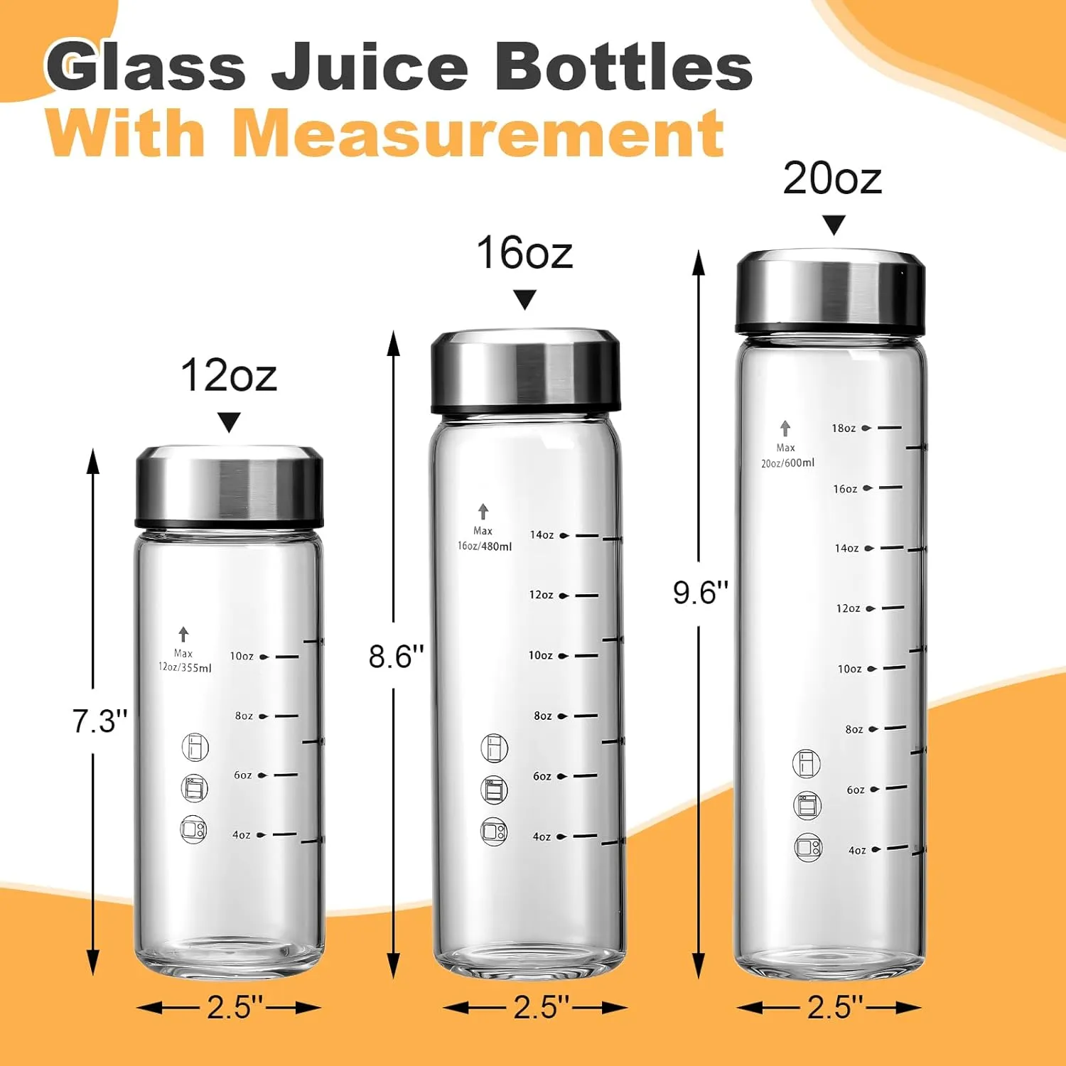 SIEROZUR Glass Juice Bottles 16oz- 4 Pack Wide Mouth Glass Bottles with Lids for Juicing Smoothies, Infused Water, Beverage Storage - BPA Free, Leakproof, Reusable, Borosilicate