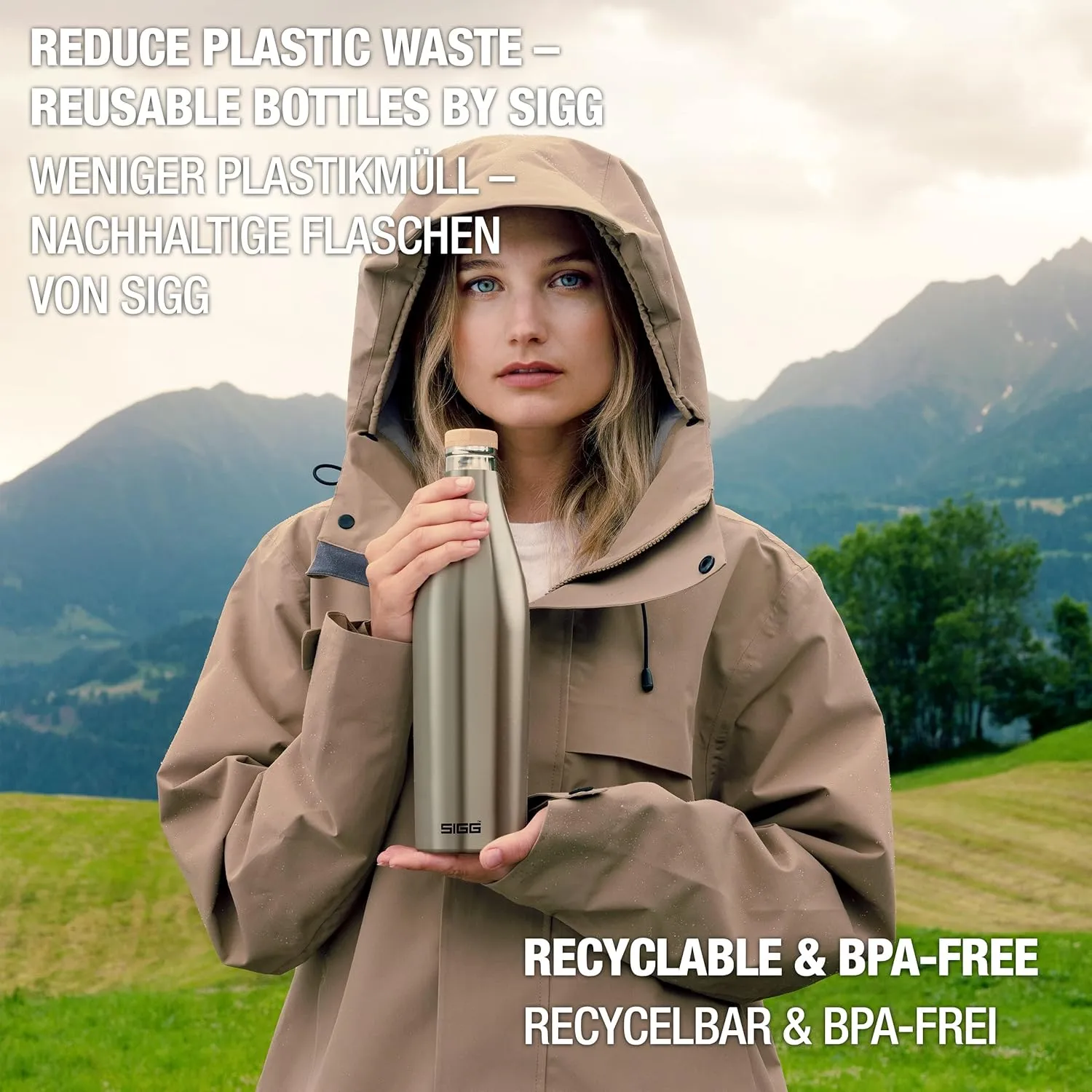 SIGG - Insulated Water Bottle - Meridian Brushed - Leakproof & Extra-Slim - BPA Free - Plastic Free - 18/8 Stainless Steel - Double Walled - Bamboo Screw Top - Brushed - 17 Oz
