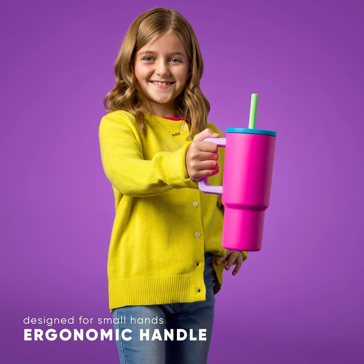Simple Modern Kids 24 oz Tumbler with Handle and Silicone Straw Lid | Spill Proof and Leak Resistant | Reusable Stainless Steel Bottle | Gift for Kids Boys Girls | Trek Collection | Blue Dune