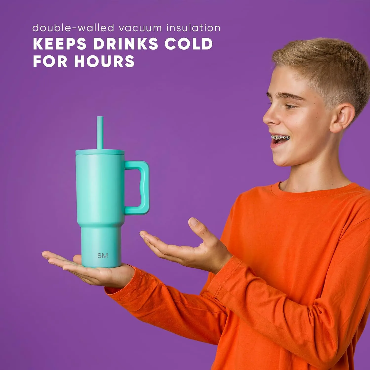 Simple Modern Kids 24 oz Tumbler with Handle and Silicone Straw Lid | Spill Proof and Leak Resistant | Reusable Stainless Steel Bottle | Gift for Kids Boys Girls | Trek Collection | Blue Dune