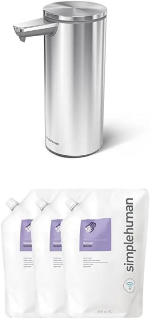 simplehuman 9 Oz. Sensor Soap Pump, Brushed Stainless Steel with 3 pack of Lavendar Gel Soap