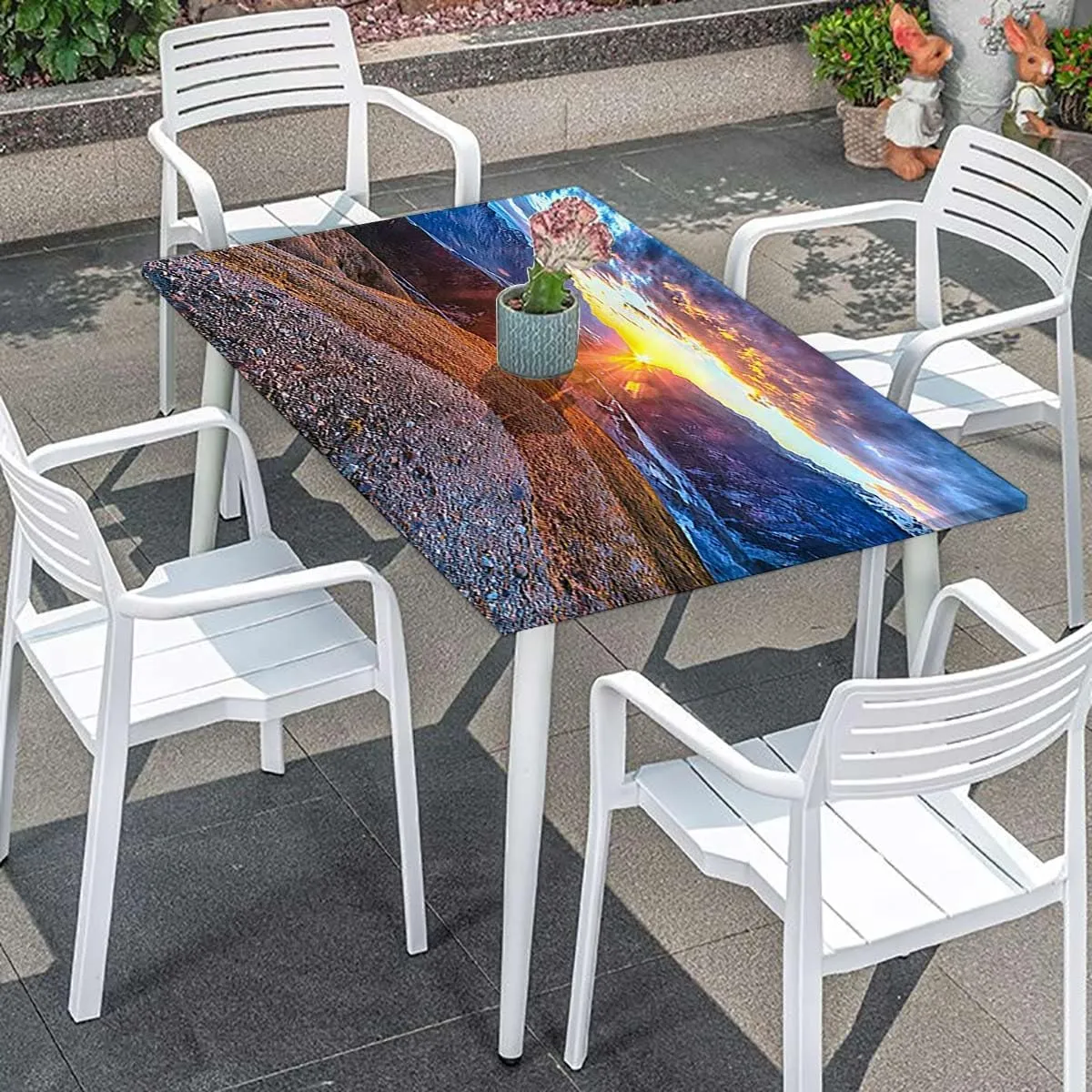 Slate Blue Orange Rectangle Table Cloth Cover, Mountain Range with Creek Art Folding Table Cover Rectangle Polyester ?Tablecloth for Picnic Party Aerial View Fits up 5 Foot Tables
