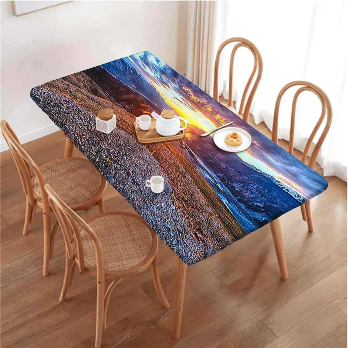 Slate Blue Orange Rectangle Table Cloth Cover, Mountain Range with Creek Art Folding Table Cover Rectangle Polyester ?Tablecloth for Picnic Party Aerial View Fits up 5 Foot Tables