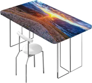 Slate Blue Orange Rectangle Table Cloth Cover, Mountain Range with Creek Art Folding Table Cover Rectangle Polyester ?Tablecloth for Picnic Party Aerial View Fits up 5 Foot Tables