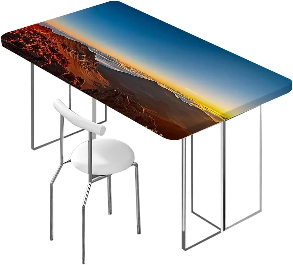 Slate Blue Orange Rectangle Table Cloth Cover, Mountain Range with Creek Art Rectangular Fitted Picnic Folding Table Cover Outdoor tablecloths Aerial View Fits up 5 Foot Tables