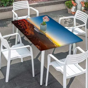 Slate Blue Orange Rectangle Table Cloth Cover, Mountain Range with Creek Art Rectangular Fitted Picnic Folding Table Cover Outdoor tablecloths Aerial View Fits up 5 Foot Tables
