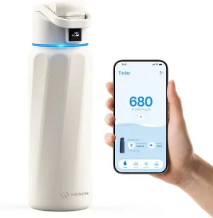 Smart Water Bottle with Reminder to Drink Water - Double Wall Vacuum Insulated Water Bottle Stainless Steel, Wide Mouth 32 oz Water Bottles with Leak-proof Lockable Lid, Water Intake Tracker - White