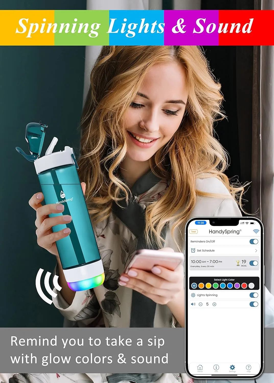 Smart Water Bottle with Reminder To Drink Water, Lights And Sound, Water Intake Tracker, Rechargeable, Tritan Plastic w/Straw, Gifts For Women, Men, Mom, Dad, Her, Him 26 Oz (grey)