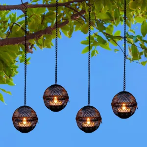 Solar Hanging Lanterns Lights Outdoor, 4 Pack Hanging Candle Holder with Solar Tea Lights Candles Outdoor Waterproof, Chandelier Ideas for Tree Pergola Patio Decor, ALL FORTUNE