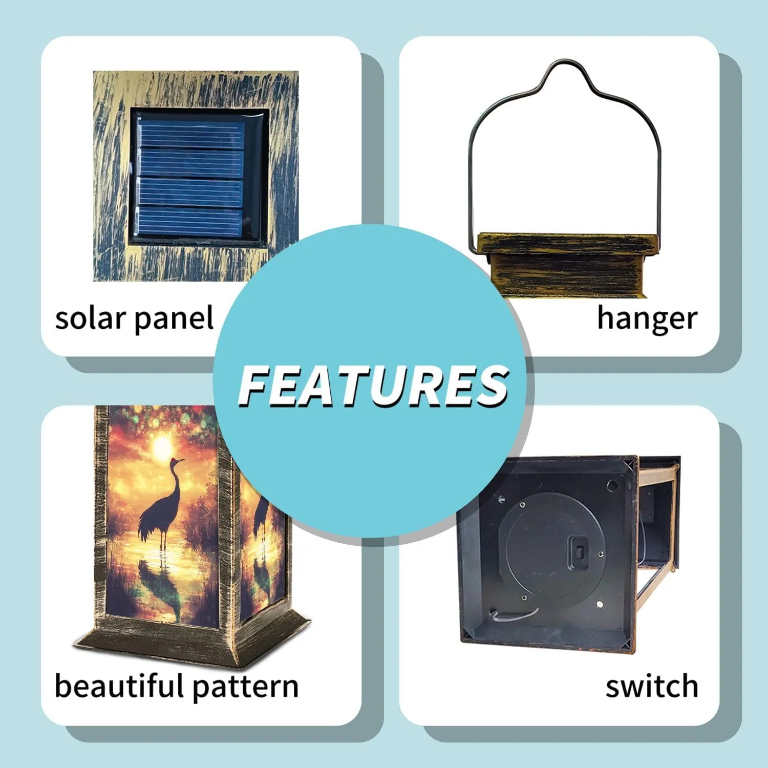 Solar Lantern Serene Sunset Scene Crane Bird Silhouette Outdoor Waterproof Garden Hanging Lantern Solar Powered Lighting Outside Table Lamp for Patio Deck Camping 1 Pack